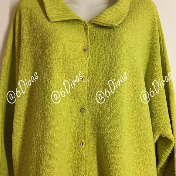 Cotton Cardigan Yellow Jacket Chartreuse Lime Green Sweater - Size L - NEW - Picture 3 of 16